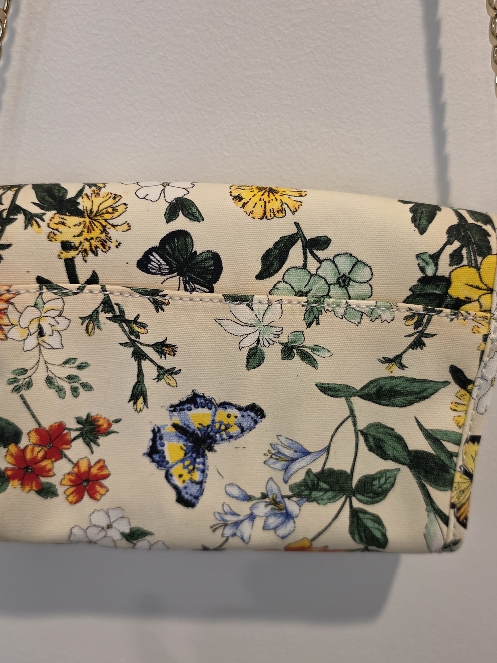 Talbots Botanical Garden Floral Canvas Clutch Bag Gold Chain - Picture 3 of 5
